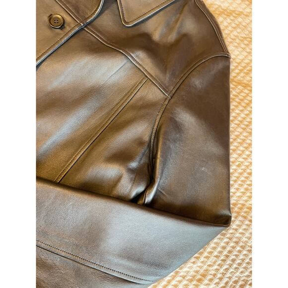 VTG Mossimo Genuine Leather Black Button Up Collared 90s Style Jacket XL Goth - Picture 4 of 12